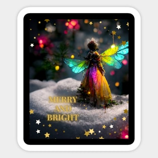 Colorful Christmas Fairy on A Winter Snowy Night Sticker